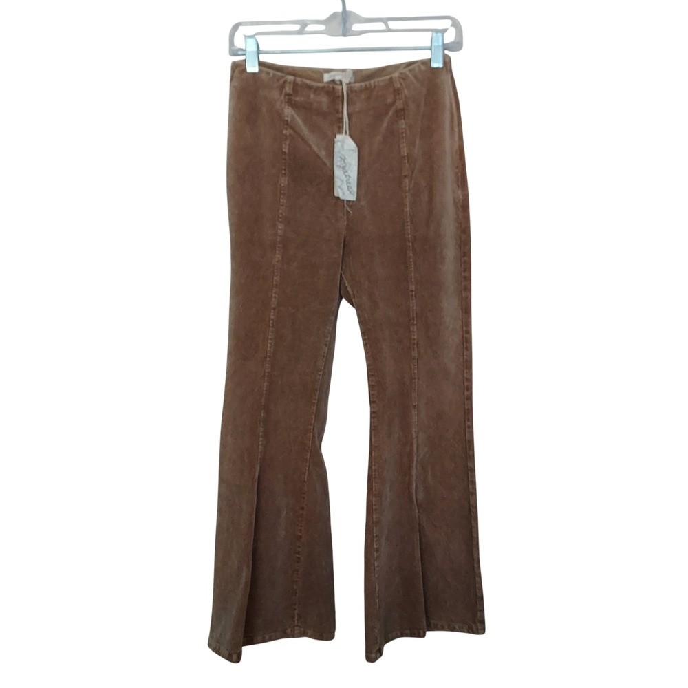 Womens Tan Corduroy Wide Leg Flare Pants High Rise Side Zip NWT Hippie Indie